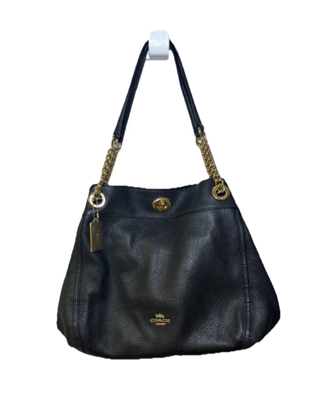 Coach 36855 Edie Turnlock Black Pebble Leather Shoulder Bag Retired